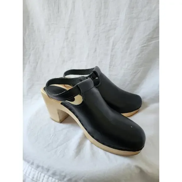 Sven Black Leather Wooden Heel Clogs US 9.5 - Custom Made - Picture 13 of 13